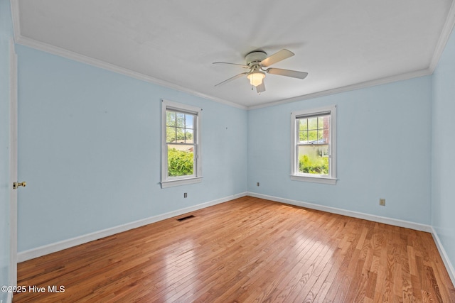 1510 Lucerne Way, New Bern, NC 28560 - empty room featuring hardwood / wood-style flooring, baseboards, a ceiling fan, and ornamental molding