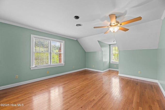 1510 Lucerne Way, New Bern, NC 28560 - bonus room with lofted ceiling, hardwood / wood-style floors, ceiling fan, and baseboards