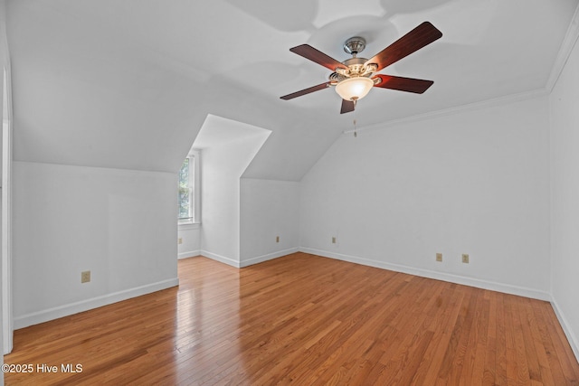 1510 Lucerne Way, New Bern, NC 28560 - additional living space with light wood-style floors, baseboards, lofted ceiling, and a ceiling fan
