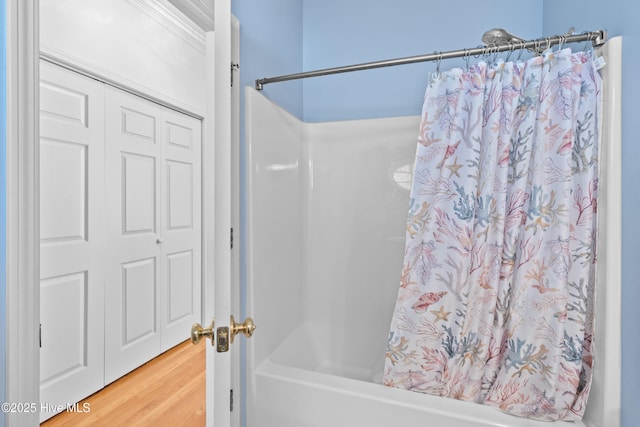 1434 Wagon Ct, Wilmington, NC 28412 - full bath with shower / bath combo with shower curtain and wood finished floors