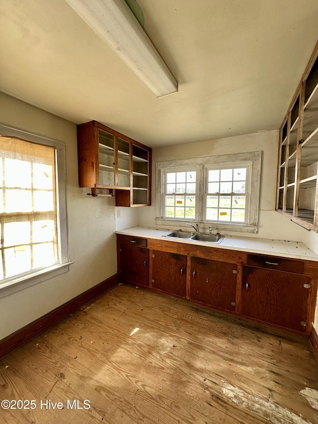 718 Beasley Rd, Roper, NC 27970 - kitchen with a sink, open shelves, light wood-style flooring, and light countertops
