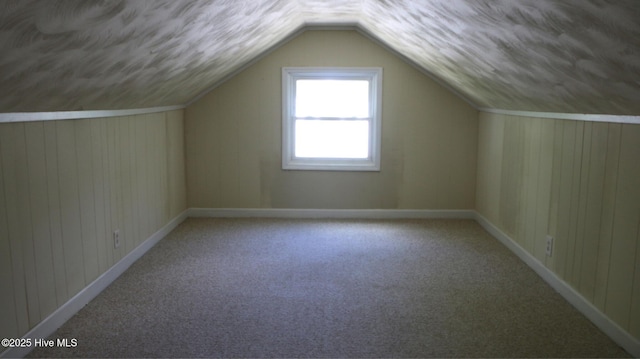 1817 Asheville St, New Bern, NC 28560 - additional living space with carpet, lofted ceiling, and wooden walls