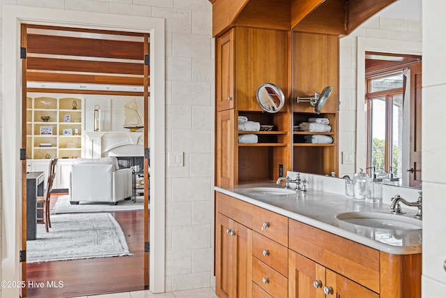 218 Row Boat Row, Bald Head Island, NC 28461 - full bathroom with double vanity and built in shelves