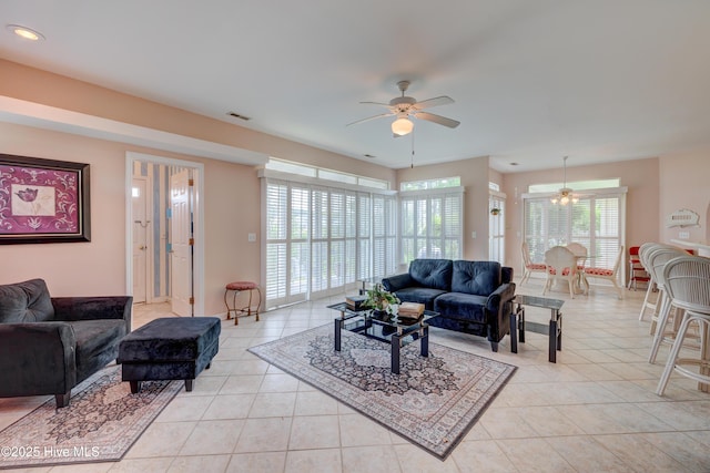 7120 Orchard Trce, Wilmington, NC 28409 - living area with ceiling fan, light tile patterned floors, and recessed lighting