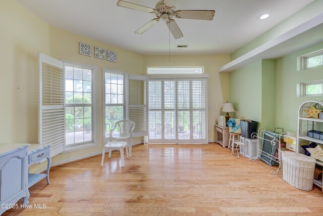 7120 Orchard Trce, Wilmington, NC 28409 - sitting room featuring ceiling fan, wood finished floors, plenty of natural light, and recessed lighting