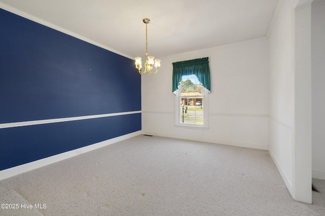 3007 Camelot Dr, Kinston, NC 28504 - spare room with carpet flooring, a chandelier, crown molding, and baseboards