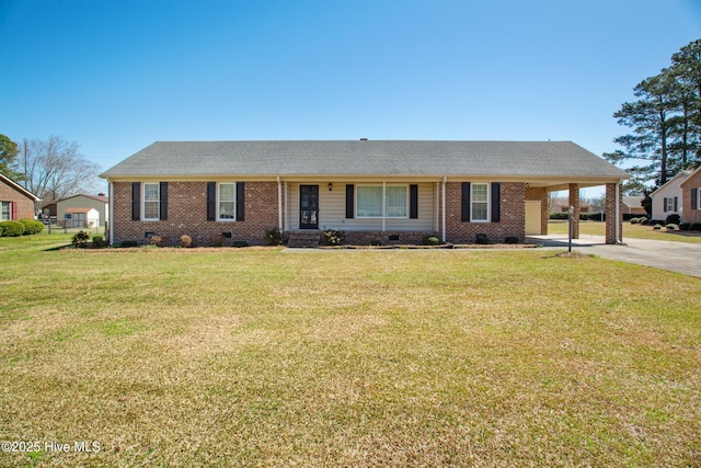 3007 Camelot Dr, Kinston, NC 28504 - ranch-style home featuring crawl space, brick siding, a front lawn, and roof with shingles
