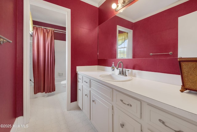3007 Camelot Dr, Kinston, NC 28504 - full bathroom featuring vanity, crown molding, toilet, and shower / tub combo