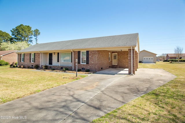 3007 Camelot Dr, Kinston, NC 28504 - ranch-style house with crawl space, concrete driveway, brick siding, and a front yard