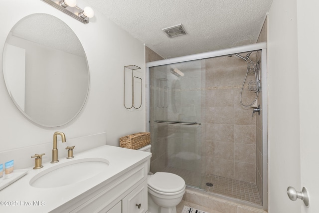 2106 E Fort Macon Rd Unit 310Tar, Atlantic Beach, NC 28512 - full bathroom featuring a stall shower, vanity, toilet, and a textured ceiling