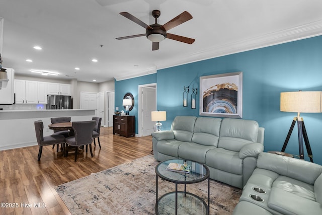 395 S Crow Creek Dr Unit 1511, Calabash, NC 28467 - living room with ceiling fan, recessed lighting, crown molding, and wood finished floors