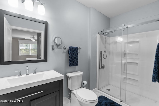 395 S Crow Creek Dr Unit 1511, Calabash, NC 28467 - full bathroom with toilet, a shower stall, vanity, and ceiling fan