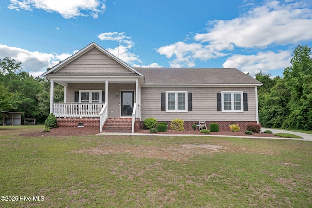 6428 Salem Ridge Dr, Grifton, NC 28530 - view of front facade with covered porch, crawl space, a front lawn, and roof with shingles