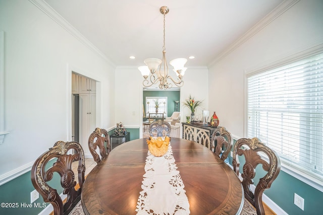 6428 Salem Ridge Dr, Grifton, NC 28530 - dining space with a chandelier, healthy amount of natural light, recessed lighting, baseboards, and crown molding