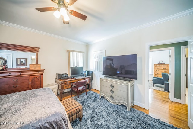 6428 Salem Ridge Dr, Grifton, NC 28530 - bedroom with ornamental molding, wood finished floors, baseboards, and ceiling fan