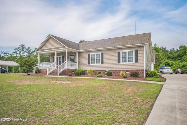 6428 Salem Ridge Dr, Grifton, NC 28530 - view of front facade with a porch, crawl space, a front lawn, and driveway