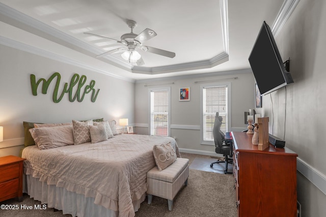 905 Sebring Dr, Winterville, NC 28590 - bedroom featuring a raised ceiling, ornamental molding, carpet, a desk, and ceiling fan