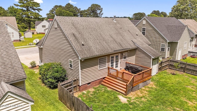 905 Sebring Dr, Winterville, NC 28590 - back of house with a deck, a shingled roof, crawl space, and french doors