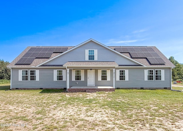 126 Vick Ave, Carthage, NC 28327 - back of house featuring crawl space, solar panels, and covered porch