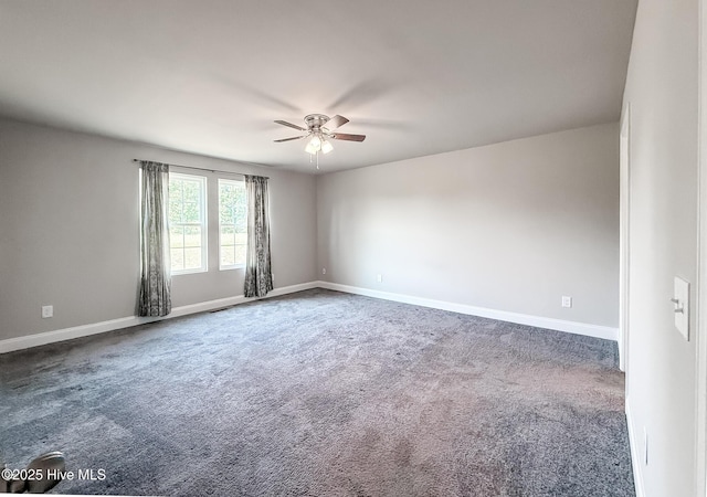 126 Vick Ave, Carthage, NC 28327 - spare room featuring a ceiling fan, carpet floors, and baseboards