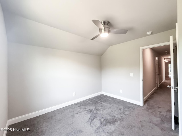 126 Vick Ave, Carthage, NC 28327 - additional living space with ceiling fan, carpet, baseboards, and vaulted ceiling
