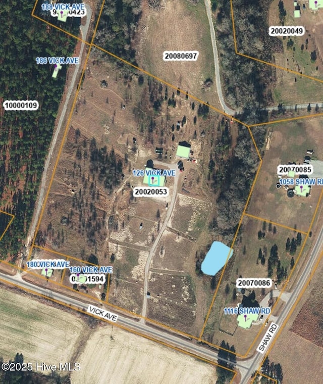 126 Vick Ave, Carthage, NC 28327 - aerial map of property and surrounding area with property boundaries highlighted