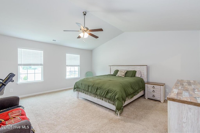 106 Featherstone Ln, New Bern, NC 28562 - bedroom with vaulted ceiling, light colored carpet, baseboards, and a ceiling fan