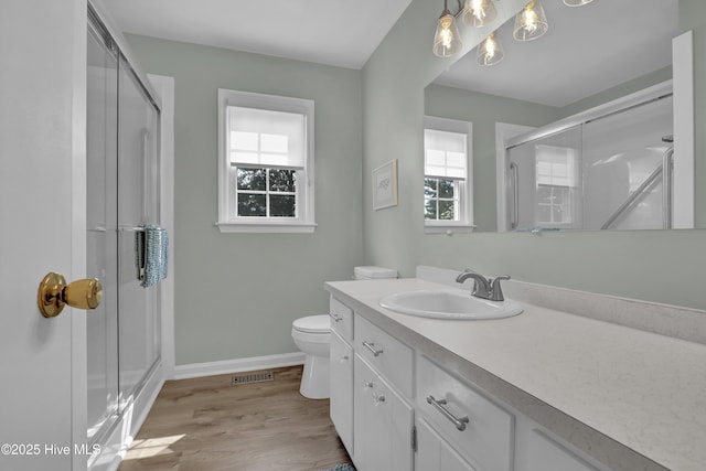 353 Old Savannah Rd, Burgaw, NC 28425 - bathroom with plenty of natural light, vanity, a shower with shower door, and toilet