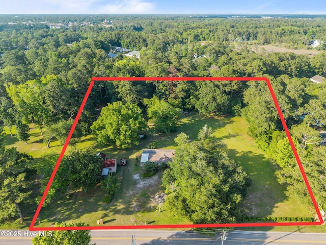 308 Hooker Rd, Wilmington, NC 28403 - aerial view of property and surrounding area featuring a forest and property parcel outlined