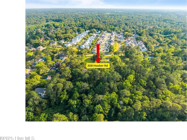 308 Hooker Rd, Wilmington, NC 28403 - aerial view of property and surrounding area with a heavily wooded area and nearby suburban area