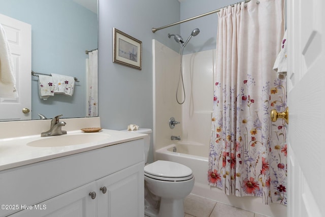 4156 Buckingham Ct, Southport, NC 28461 - bathroom with tile patterned floors, vanity, shower / tub combo with curtain, and toilet