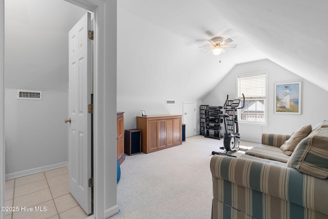 4156 Buckingham Ct, Southport, NC 28461 - living room with ceiling fan, vaulted ceiling, and baseboards
