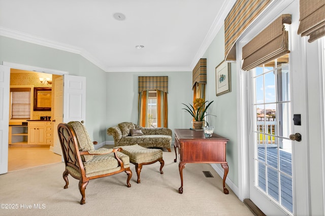 1510 N Shore Dr, Sunset Beach, NC 28468 - sitting room featuring crown molding and light carpet