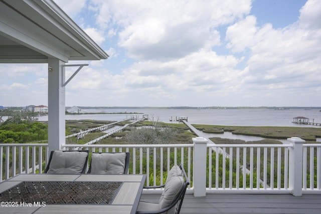 601 New River Inlet Rd, North Topsail Beach, NC 28460 - wooden deck featuring a water view