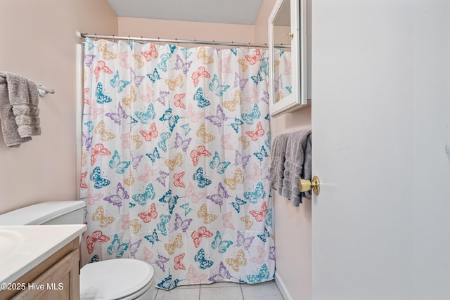 102 Oakwood Ln, Elizabeth City, NC 27909 - full bath with vanity, toilet, curtained shower, and tile patterned flooring
