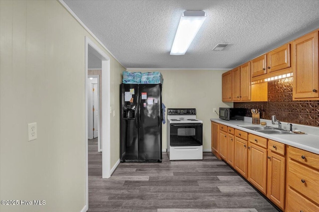 3331 Holden Beach Rd SW, Supply, NC 28462 - kitchen featuring black appliances, a sink, dark wood-type flooring, a textured ceiling, and light countertops