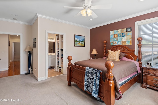 700 S 3rd St, Wilmington, NC 28401 - bedroom featuring crown molding, light carpet, ceiling fan, baseboards, and recessed lighting