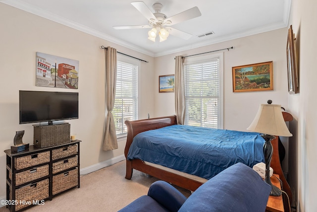 700 S 3rd St, Wilmington, NC 28401 - bedroom featuring carpet flooring, baseboards, ornamental molding, multiple windows, and ceiling fan
