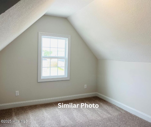 635 Indigo Johnston Dr, Jacksonville, NC 28546 - additional living space featuring carpet flooring, lofted ceiling, baseboards, and a textured ceiling