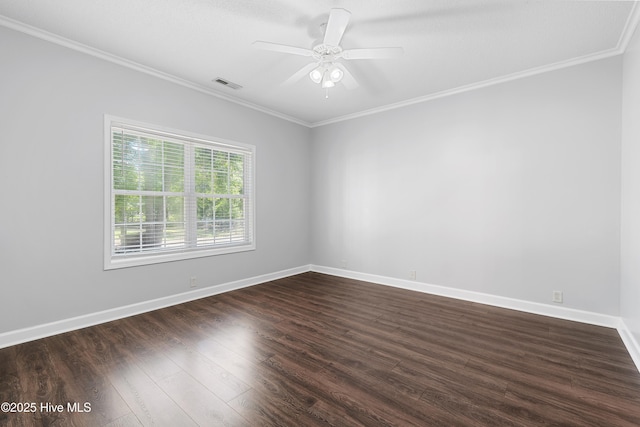 4379 Owendon Dr, Shallotte, NC 28470 - empty room with ornamental molding, dark wood-style floors, baseboards, and ceiling fan