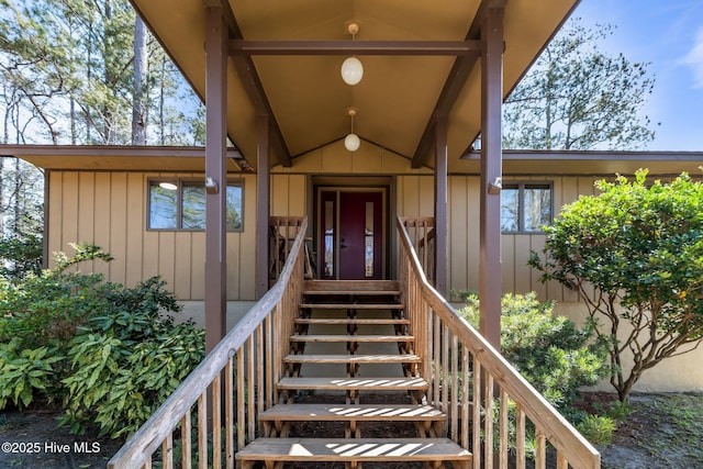 153 Windmill Point Dr, Vandemere, NC 28587 - doorway to property with board and batten siding