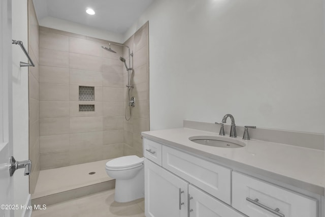 8241 Sage Valley Dr, Wilmington, NC 28411 - full bath with toilet, vanity, a tile shower, and recessed lighting
