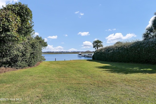 8241 Sage Valley Dr, Wilmington, NC 28411 - view of green lawn featuring a water view and a dock