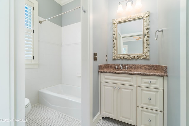 588 E Harborside Rd, Oriental, NC 28571 - bathroom featuring vanity, toilet, tile patterned floors, and shower / washtub combination