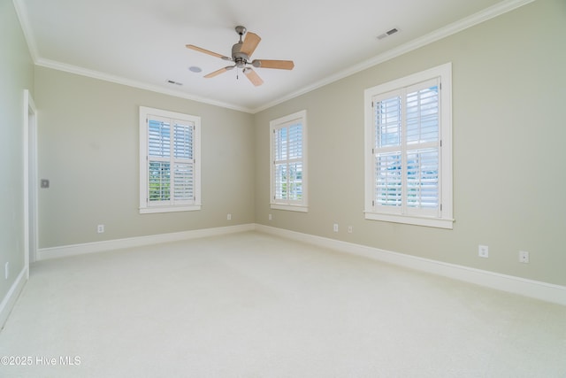 588 E Harborside Rd, Oriental, NC 28571 - unfurnished room with crown molding, light colored carpet, ceiling fan, and baseboards