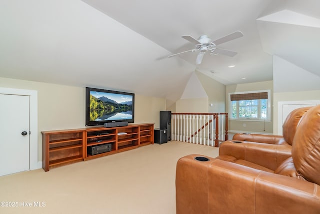 588 E Harborside Rd, Oriental, NC 28571 - carpeted living room featuring a ceiling fan and vaulted ceiling