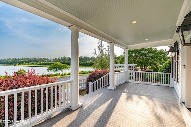 588 E Harborside Rd, Oriental, NC 28571 - porch with a water view and view of scattered trees