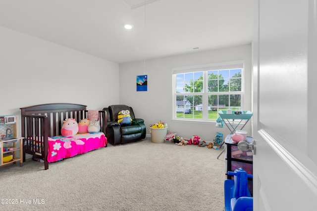 119 Perrytown Loop Rd, New Bern, NC 28562 - carpeted bedroom featuring attic access and recessed lighting