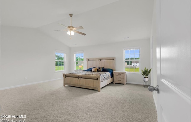 119 Perrytown Loop Rd, New Bern, NC 28562 - carpeted bedroom with multiple windows, baseboards, lofted ceiling, and a ceiling fan