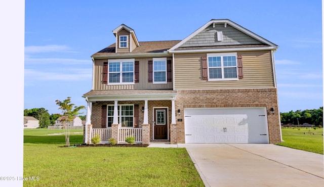 119 Perrytown Loop Rd, New Bern, NC 28562 - craftsman-style house with covered porch, a front yard, brick siding, and driveway